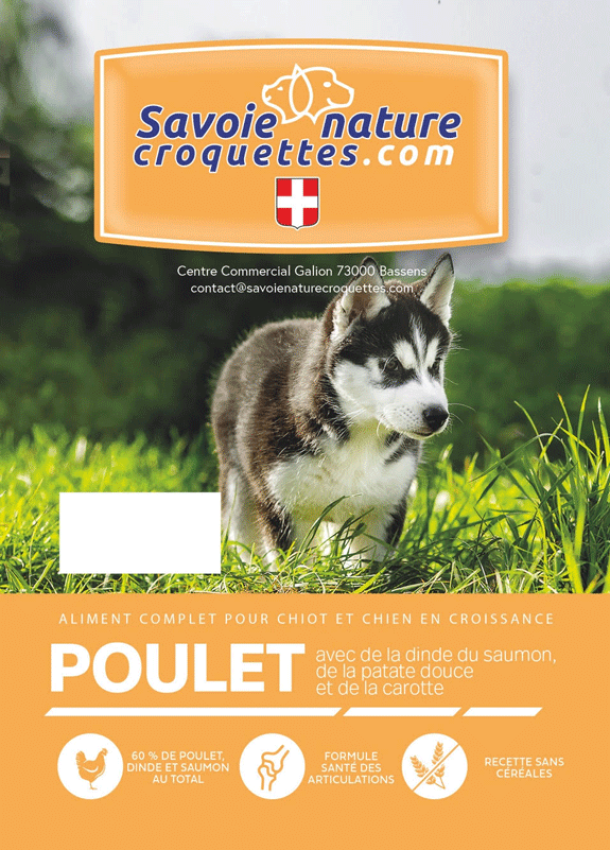 croquettes chiot alliage de trois soucres de proteines : poulet/dinde/saumon